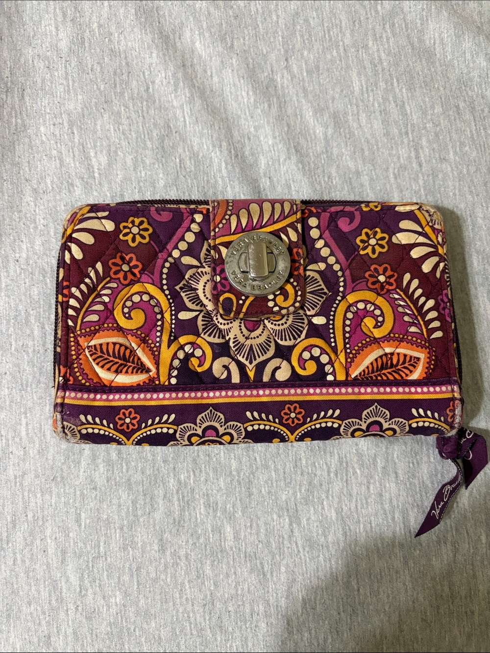 Vera Bradley Purple Paisley Quilted Wallet with Pink & Orange Accents